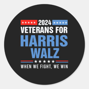 Veterans For Harris W 2024 Presidential Campaign Classic Round Sticker
