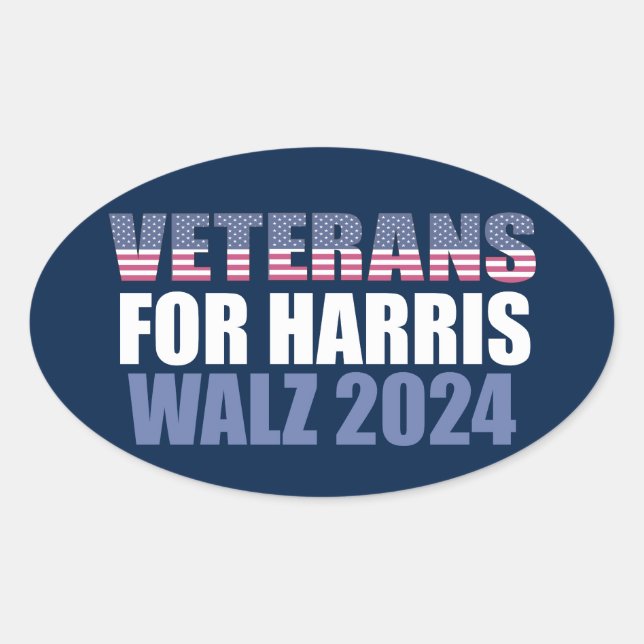Veterans for Harris Walz 2024 Election Blue Oval Sticker (Front)