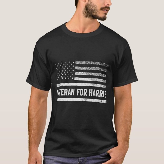 Veterans For Harris Walz American Flag Election  T-Shirt (Front)