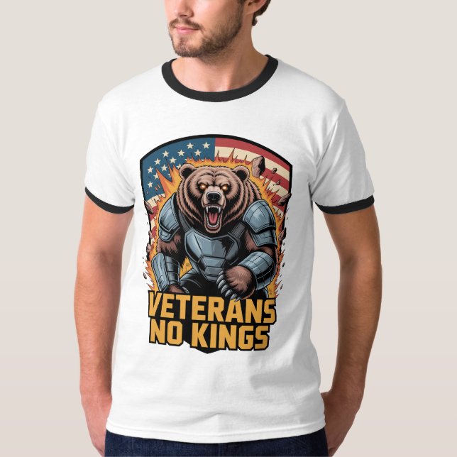 Veterans No Kings Graphic Bear T-Shirt (Front)