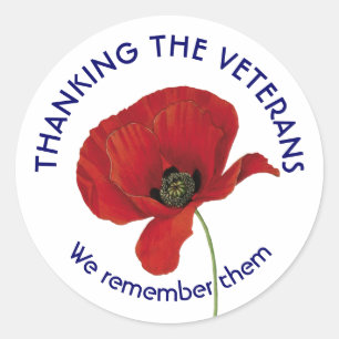 VETERANS   Thank You   We Remember Them   Poppy Classic Round Sticker