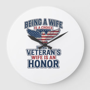 Veterans Wife Honour Patriotic Eagle Shirt Large Clock