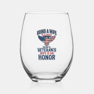 Veterans Wife Honour Patriotic Eagle Shirt Stemless Wine Glass