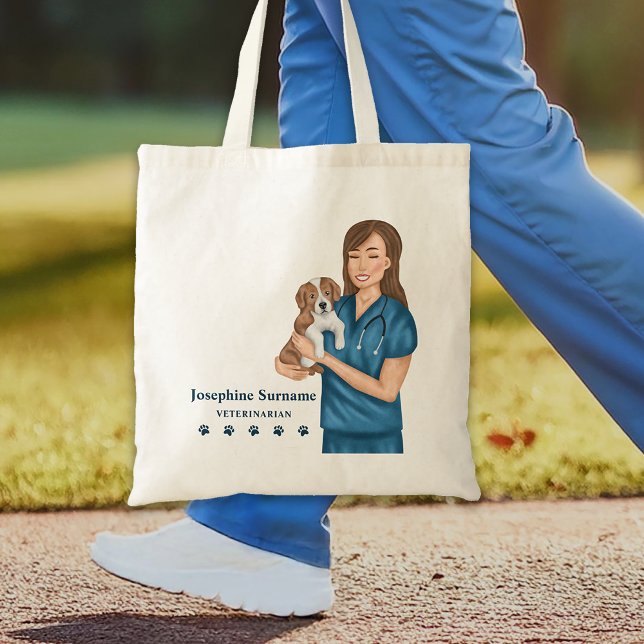 Veterinarian Animal Doctor Vet Woman And Puppy DVM Tote Bag (Please note: This image is a digital mockup.)