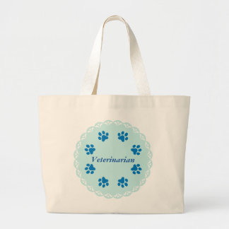 Veterinarian Blue Lace 8 With Blue Paw Prints #2 Large Tote Bag