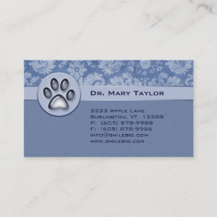 Veterinarian Business Card Damask Blue 2 stripes