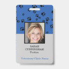 Veterinarian Clinic Paw Print Blue Photo ID Badge