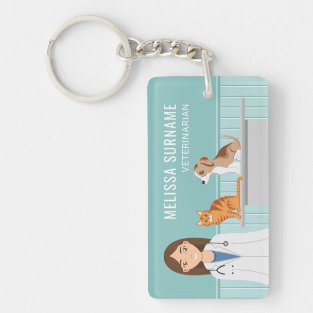 Veterinarian Clinic Vet Doctor Woman Custom Name Key Ring (Front)