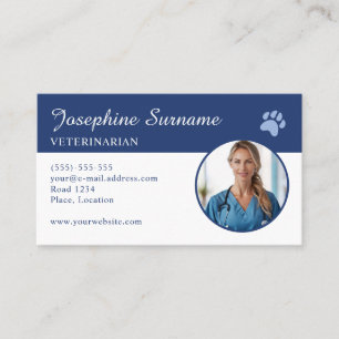 Veterinarian Custom Photo Template With Blue Paw Business Card