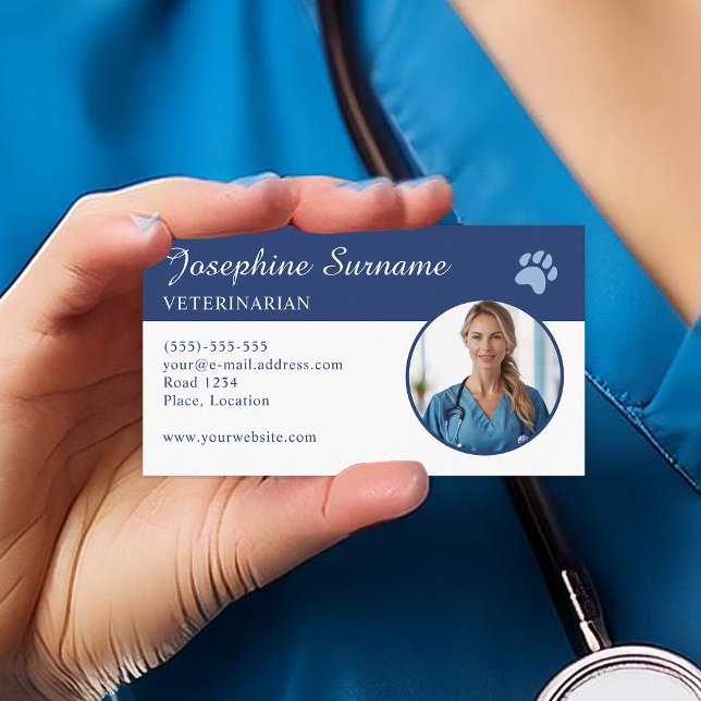 Veterinarian Custom Photo Template With Blue Paw Business Card (Creator Uploaded)