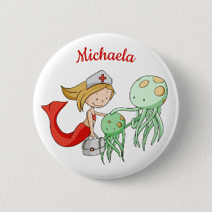 Veterinarian Doctor Mermaid with Octopuses Custom 6 Cm Round Badge
