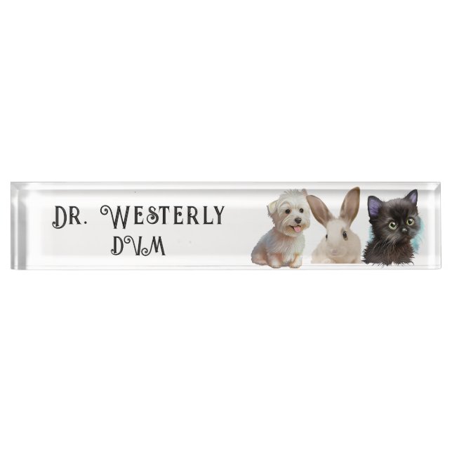 Veterinarian DVM Dog Cat Bunny Nameplate (Front)