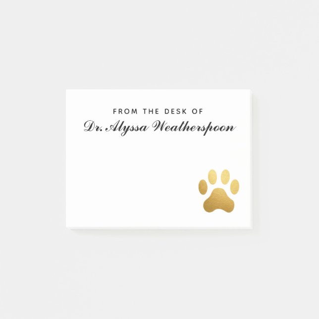 Veterinarian Faux Gold Foil Pawprint Personalised Post-it Notes (Front)