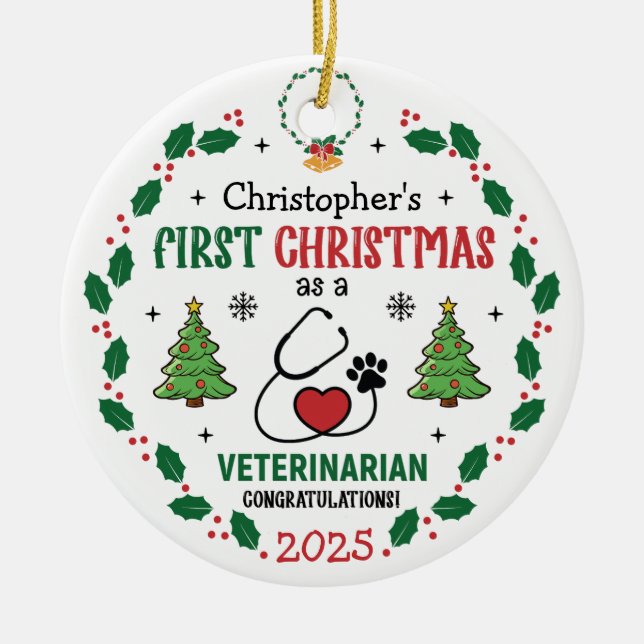 Veterinarian First Christmas Personalised Ornament (Front)