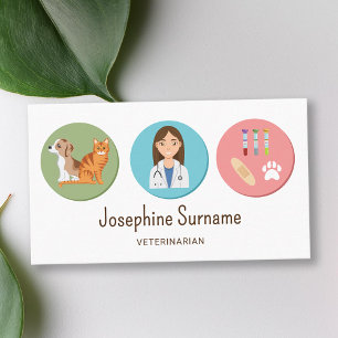 Veterinarian Girl And Pets With Vet Stuff Colourfu Business Card