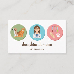 Veterinarian Girl And Pets With Vet Stuff Colourfu Business Card