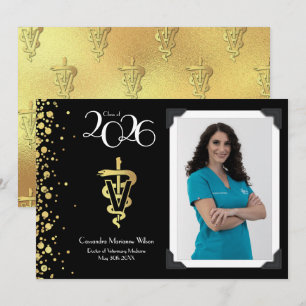 Veterinarian Gold Graduation Announcement Black