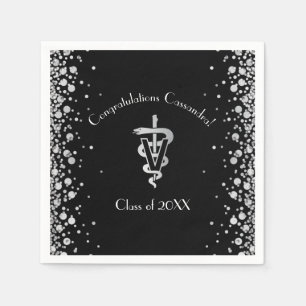 Veterinarian Graduation Black Silver Napkin