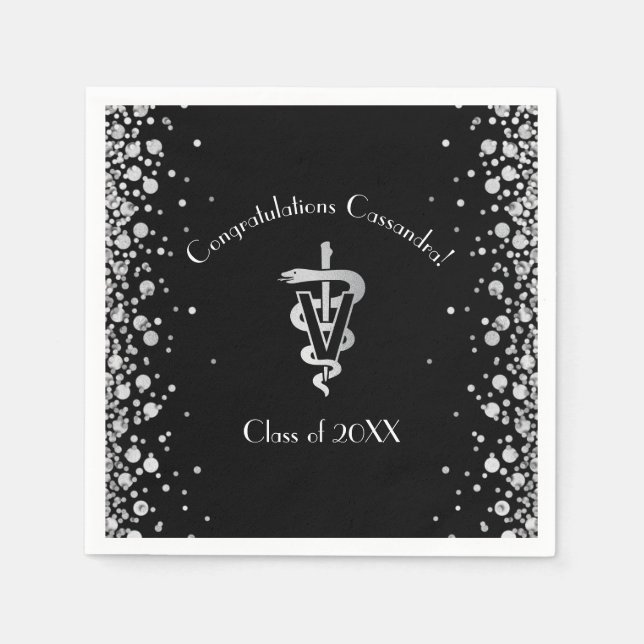 Veterinarian Graduation Black Silver Napkin (Front)
