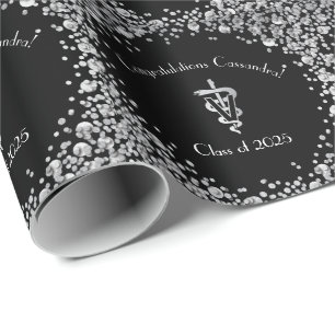 Veterinarian Graduation Black Silver Wrapping Paper