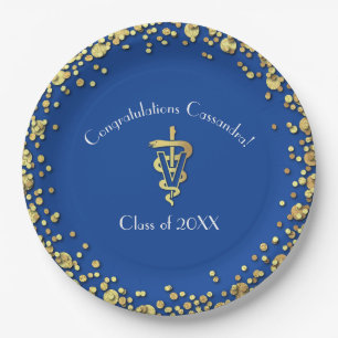 Veterinarian Graduation Blue Gold Paper Plate