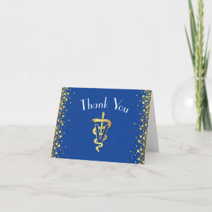 Veterinarian Graduation Blue Gold Thank You Card