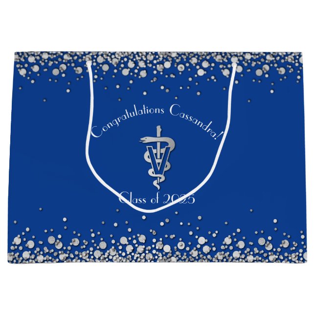 Veterinarian Graduation Blue Silver Large Gift Bag (Front)