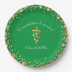 Veterinarian Graduation Green Gold Paper Plate
