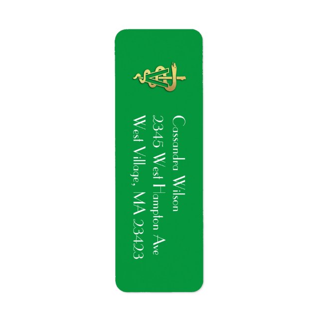 Veterinarian Graduation Green Gold Return Address (Front)