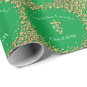 Veterinarian Graduation Green Gold Wrapping Paper