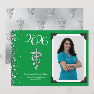 Veterinarian Graduation Green Silver Announcement