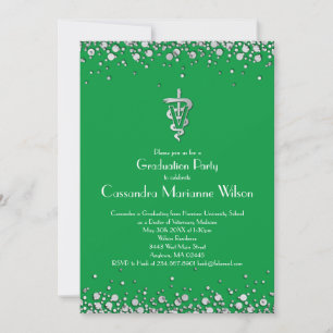 Veterinarian Graduation Green Silver Invitation