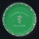 Veterinarian Graduation Green Silver Paper Plate<br><div class="desc">Celebrate the new graduate from veterinarian school with this silver and green vet caduceus graduation design!  Elegant with silver confetti accents!  Perfect for anyone graduating as a vet with their doctor of veterinary medicine of DVM,  or VMD degree.</div>