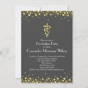 Veterinarian Graduation Grey Gold Invitation