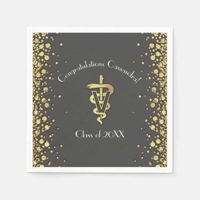 Veterinarian Graduation Grey Gold Napkin (Front)