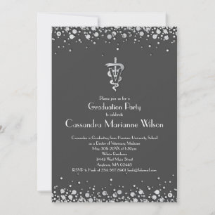 Veterinarian Graduation Grey Silver Invitation
