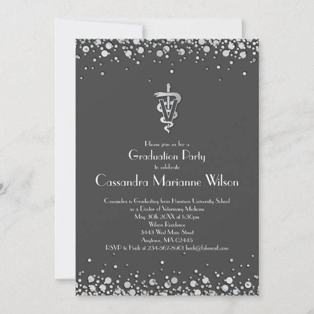 Veterinarian Graduation Grey Silver Invitation (Front)