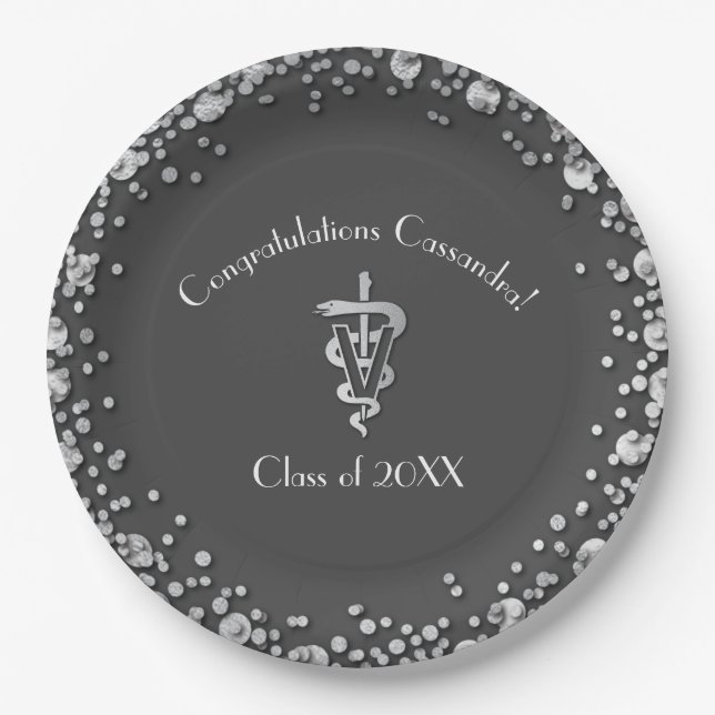 Veterinarian Graduation Grey Silver Paper Plate (Front)