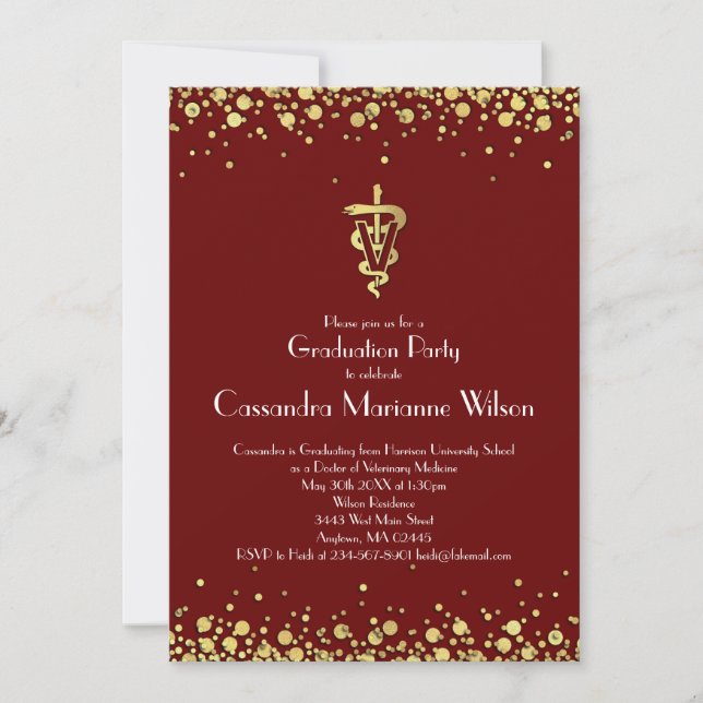 Veterinarian Graduation Maroon Gold  Invitation (Front)