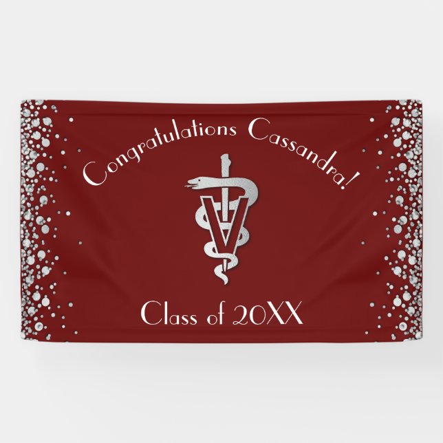 Veterinarian Graduation Maroon Silver Banner (Horizontal)