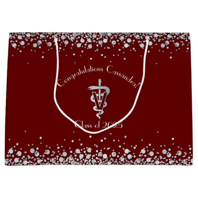 Veterinarian Graduation Maroon Silver Large Gift Bag (Front)