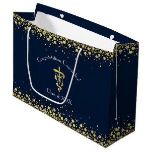 Veterinarian Graduation Navy Blue Gold Large Gift Bag