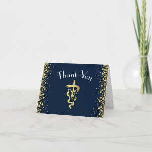 Veterinarian Graduation Navy Blue Gold Thank You Card