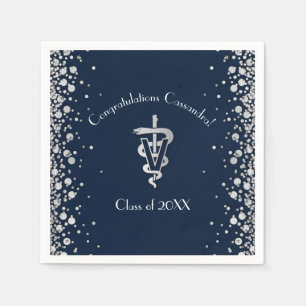 Veterinarian Graduation Navy Blue Silver Napkin