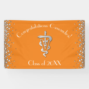 Veterinarian Graduation Orange Silver Banner