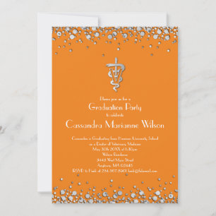 Veterinarian Graduation Orange Silver Invitation