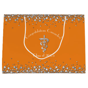 Veterinarian Graduation Orange Silver Large Gift Bag