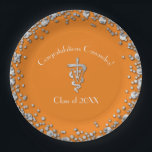 Veterinarian Graduation Orange Silver Paper Plate<br><div class="desc">Celebrate the new graduate from veterinarian school with this silver and orange vet caduceus graduation design!  Elegant with silver confetti accents!  Perfect for anyone graduating as a vet with their doctor of veterinary medicine of DVM,  or VMD degree.</div>