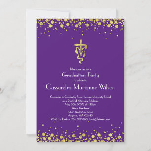 Veterinarian Graduation Purple Gold Invitation