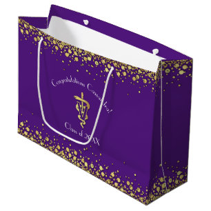 Veterinarian Graduation Purple Gold Large Gift Bag